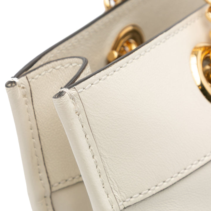 Large Web Leather Rajah Tote White - Gaby Paris