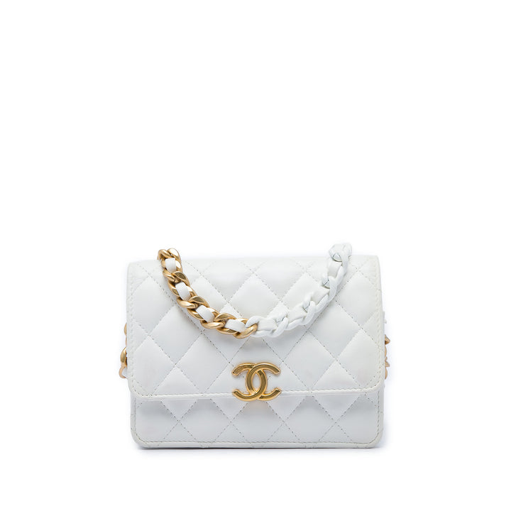Matelassé Candy Chaîne Pochette avec chaîne Cuir d'agneau Blanc