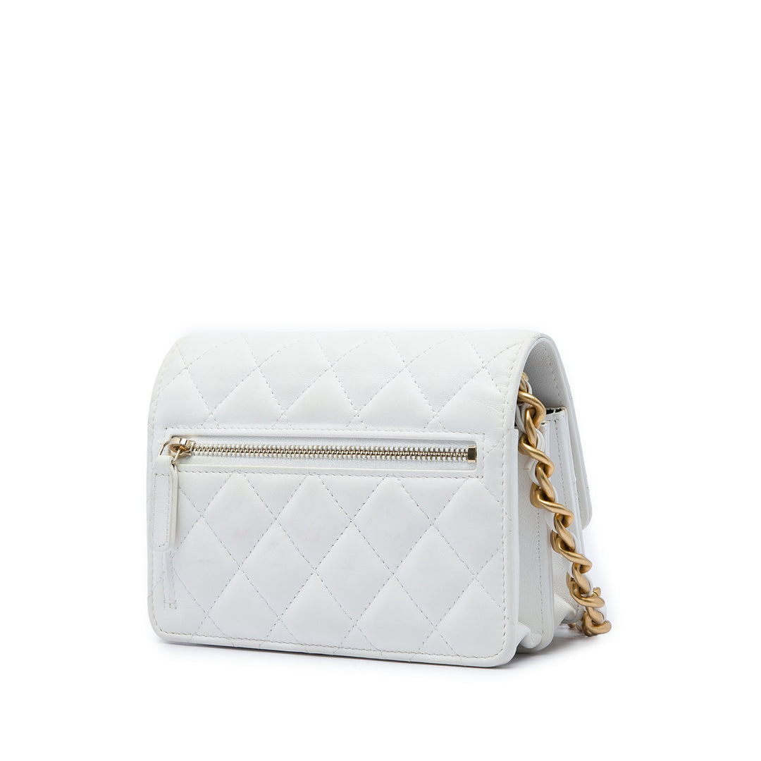 Matelassé Candy Chaîne Pochette avec chaîne Cuir d'agneau Blanc