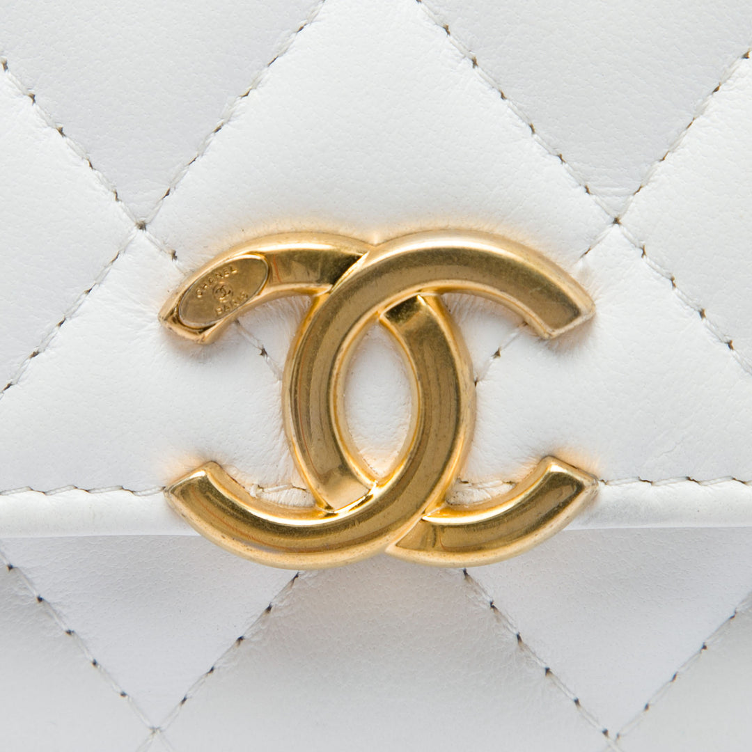 Matelassé Candy Chaîne Pochette avec chaîne Cuir d'agneau Blanc