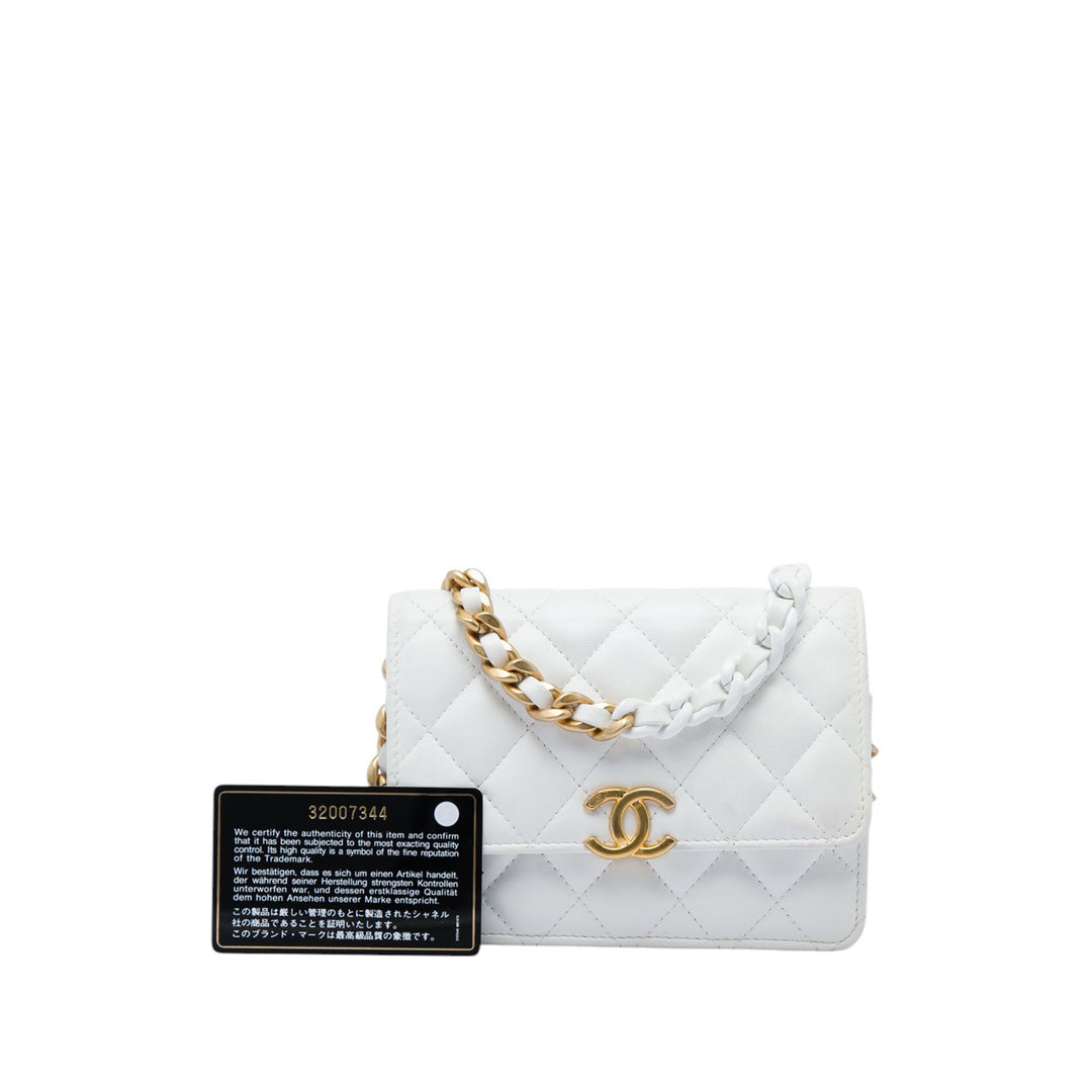 Matelassé Candy Chaîne Pochette avec chaîne Cuir d'agneau Blanc