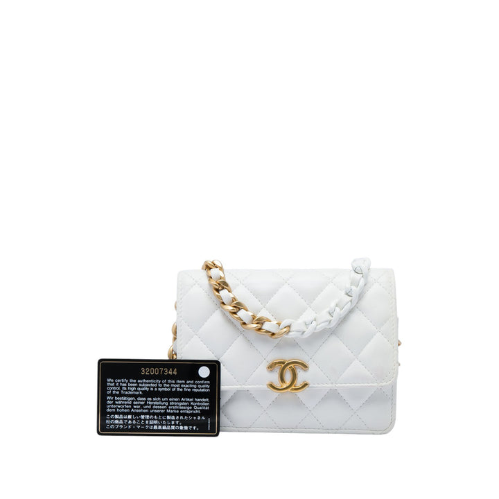 Matelassé Candy Chaîne Pochette avec chaîne Cuir d'agneau Blanc