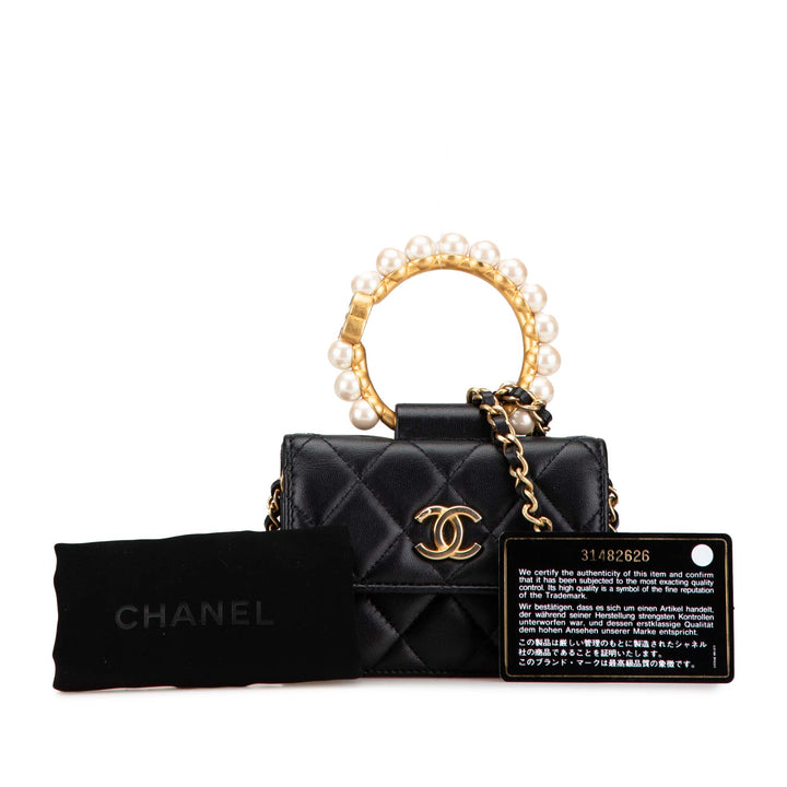 Quilted Lambskin Pearl Crown Clutch On Chain Black - Gaby Paris