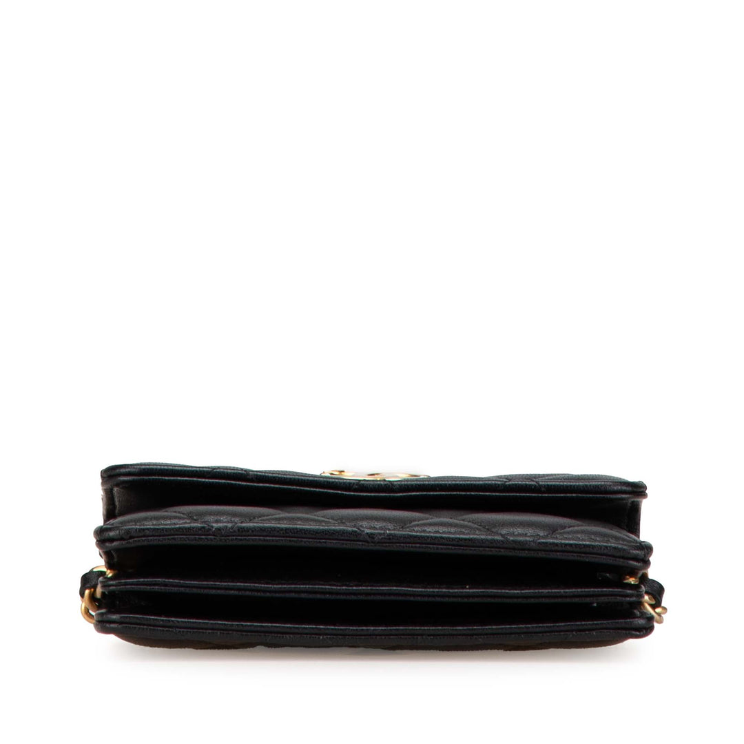 Quilted Lambskin Pearl Crown Clutch On Chain Black - Gaby Paris