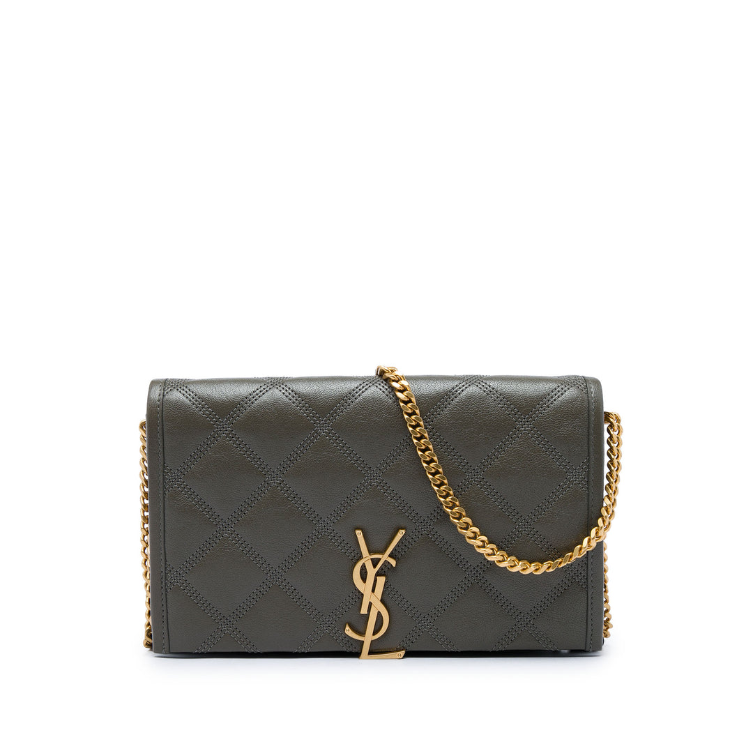 Saint Laurent Becky Wallet on Chain Cuir d'agneau Marron – vue principale – GABY PARIS