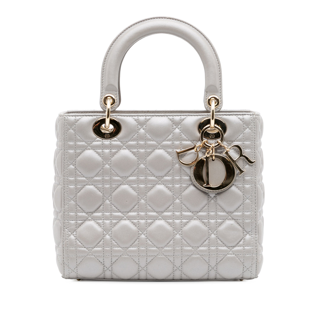 Medium Lambskin Cannage Lady Dior Gray - Gaby Paris