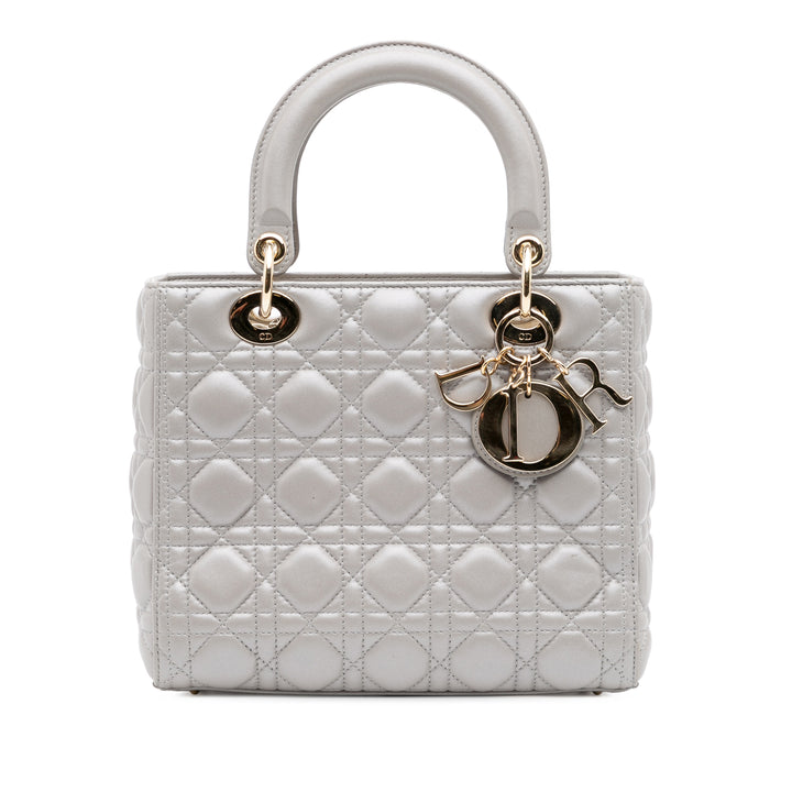 Medium Lambskin Cannage Lady Dior Gray - Gaby Paris