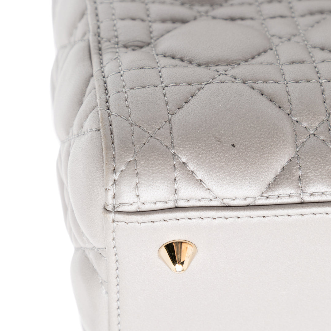 Medium Lambskin Cannage Lady Dior Gray - Gaby Paris
