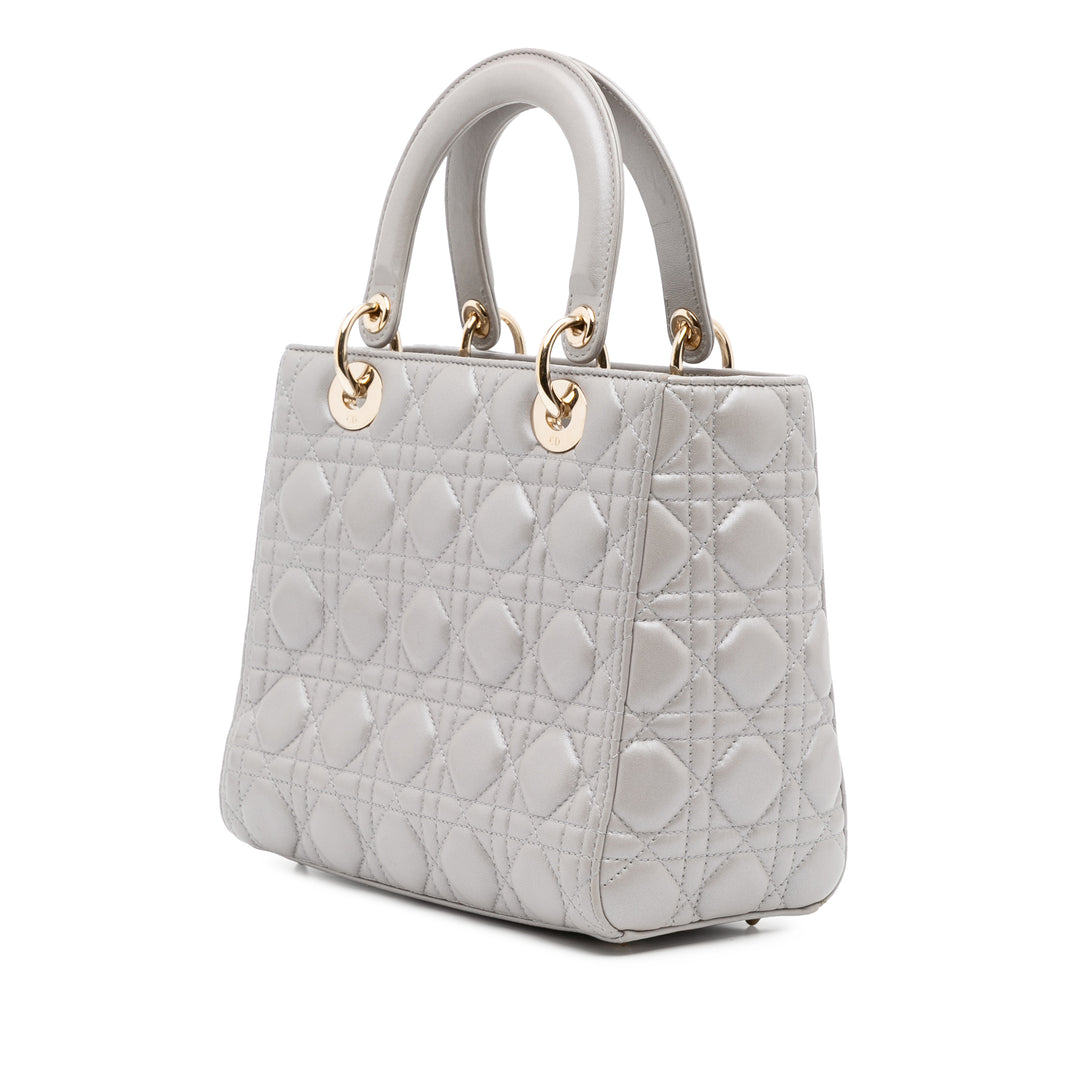 Medium Lambskin Cannage Lady Dior Gray - Gaby Paris