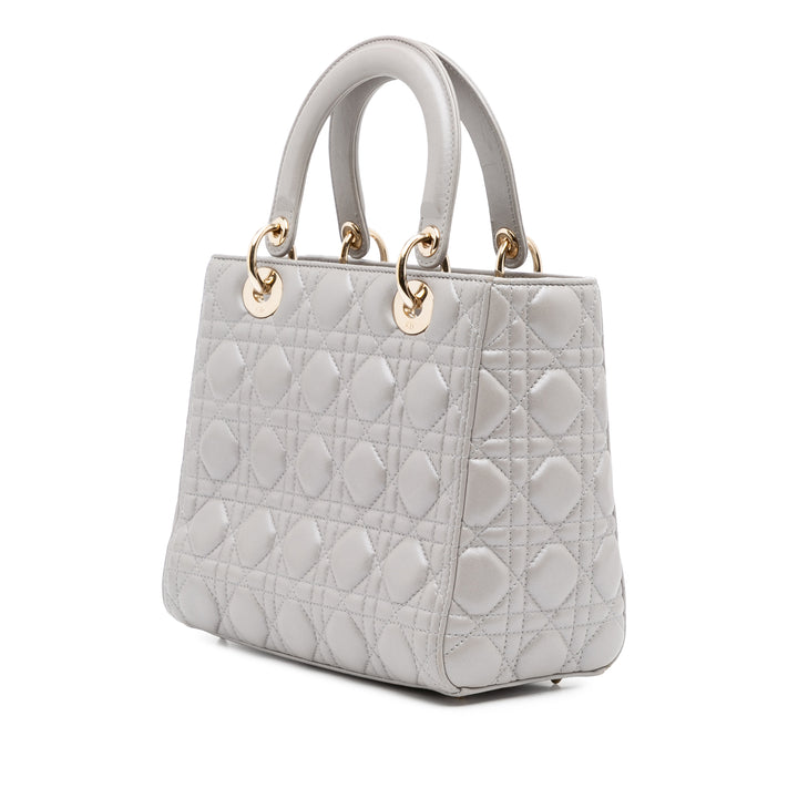 Medium Lambskin Cannage Lady Dior Gray - Gaby Paris