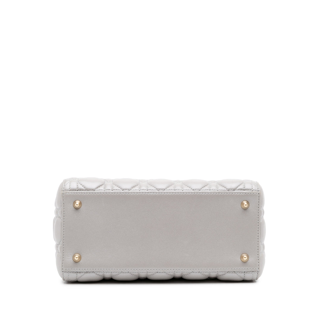 Medium Lambskin Cannage Lady Dior Gray - Gaby Paris