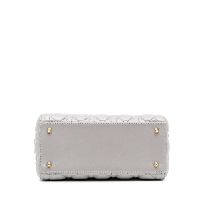 Medium Lambskin Cannage Lady Dior Gray - Gaby Paris