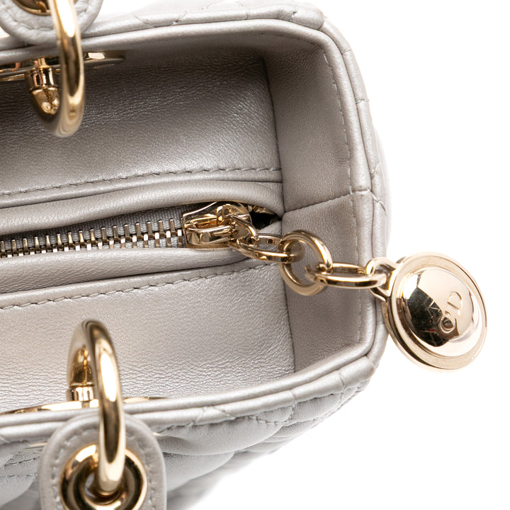 Medium Lambskin Cannage Lady Dior Gray - Gaby Paris