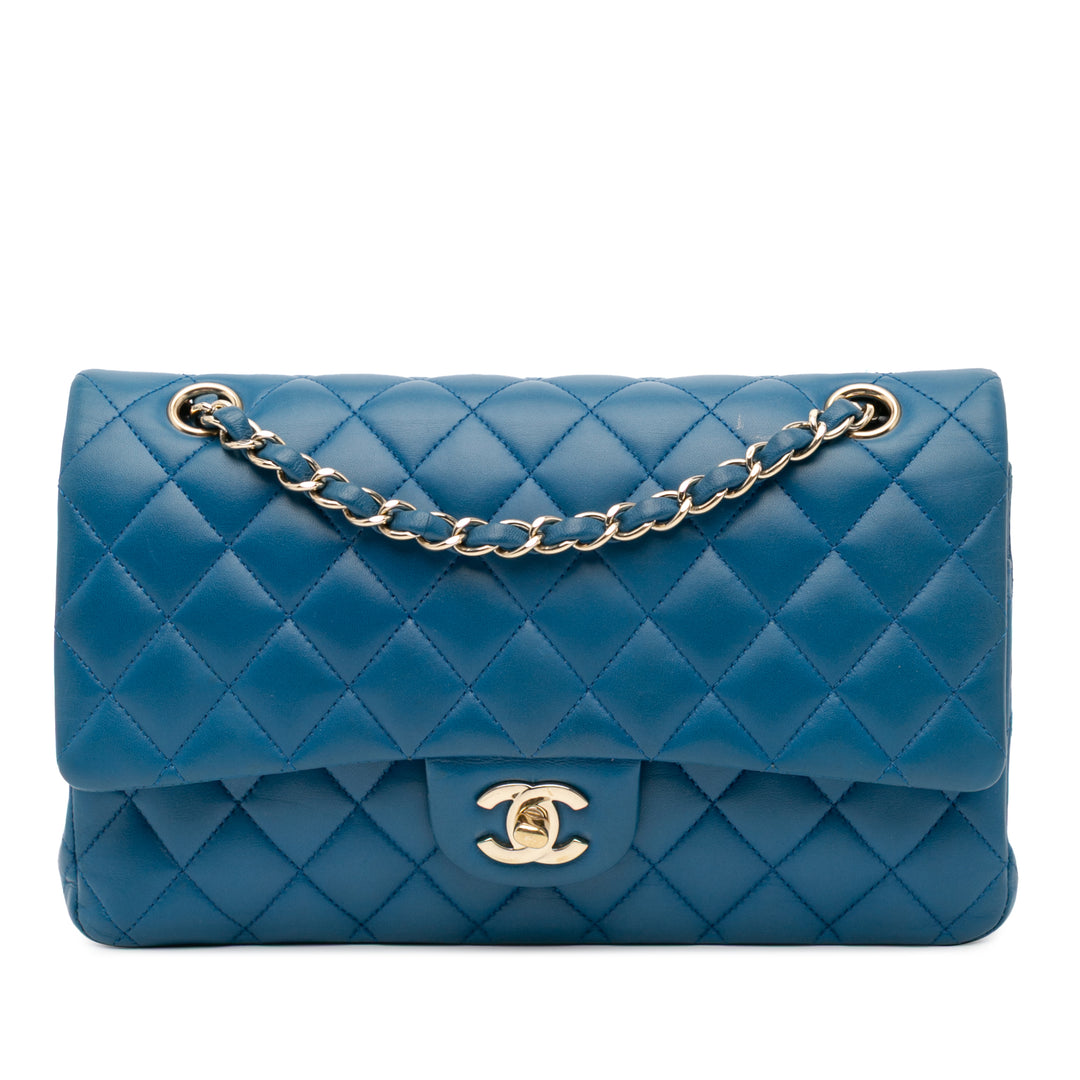 Medium Classic Lambskin Double Flap Blue - Gaby Paris