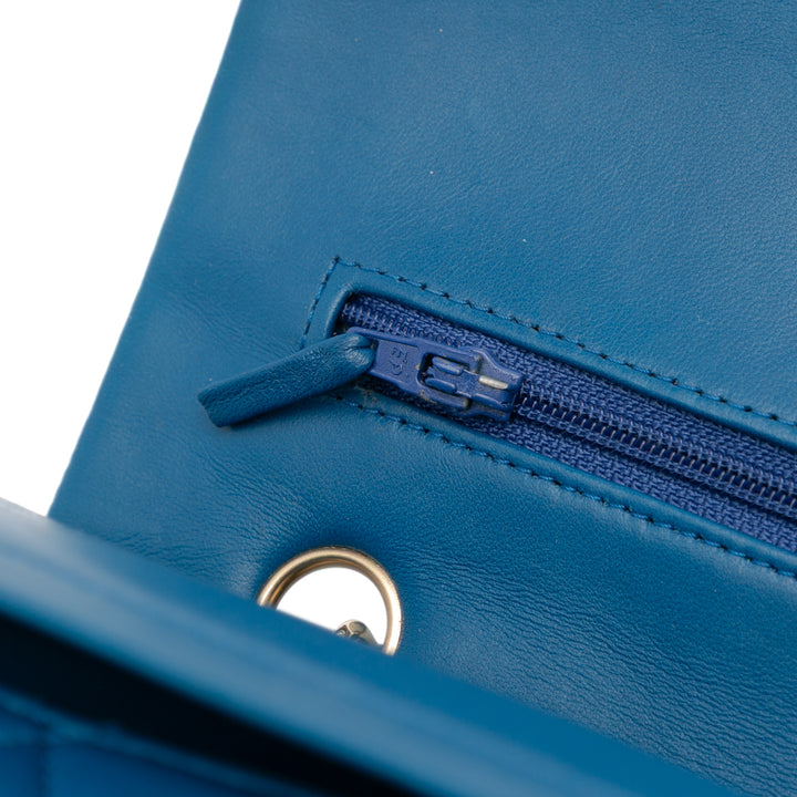 Medium Classic Lambskin Double Flap Blue - Gaby Paris
