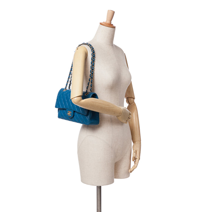 Medium Classic Lambskin Double Flap Blue - Gaby Paris