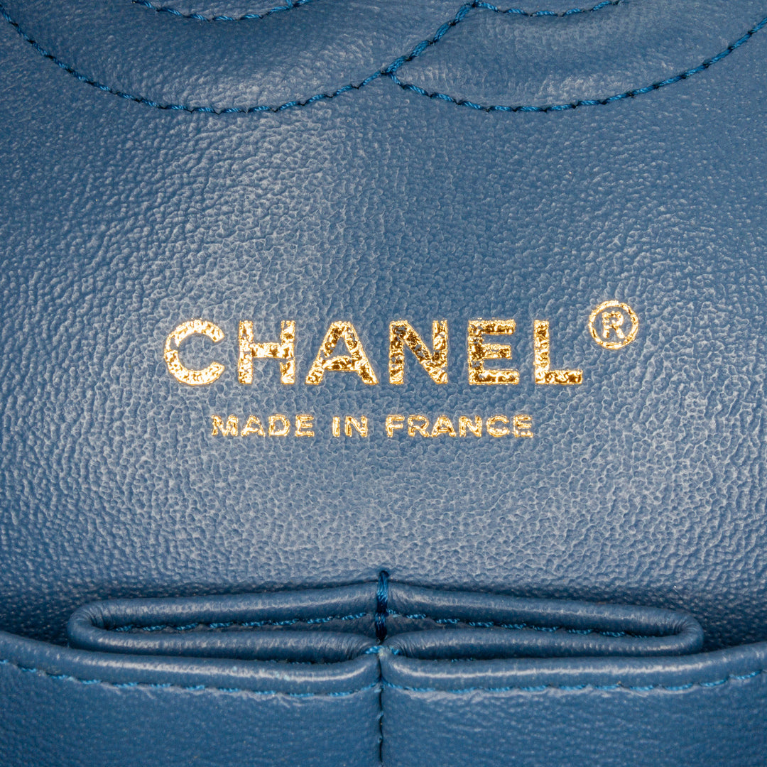 Medium Classic Lambskin Double Flap Blue - Gaby Paris