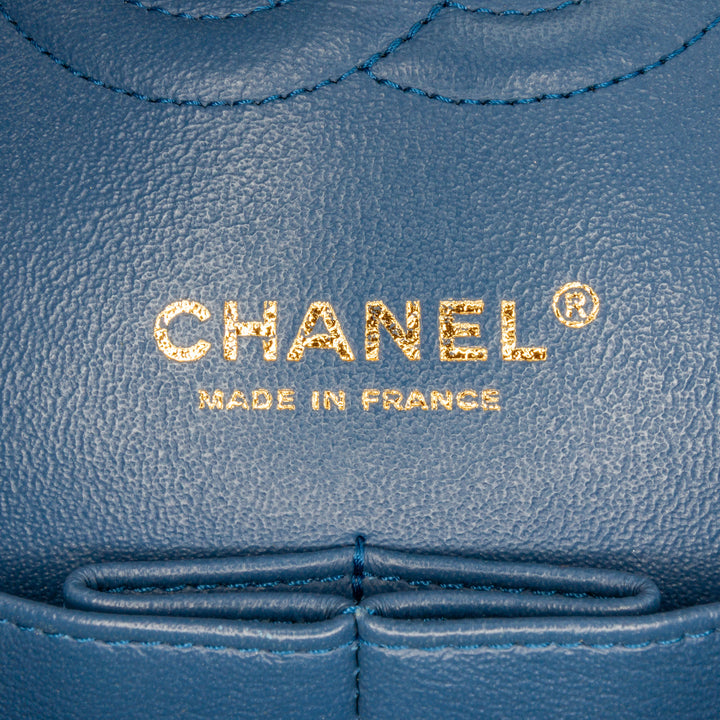 Medium Classic Lambskin Double Flap Blue - Gaby Paris