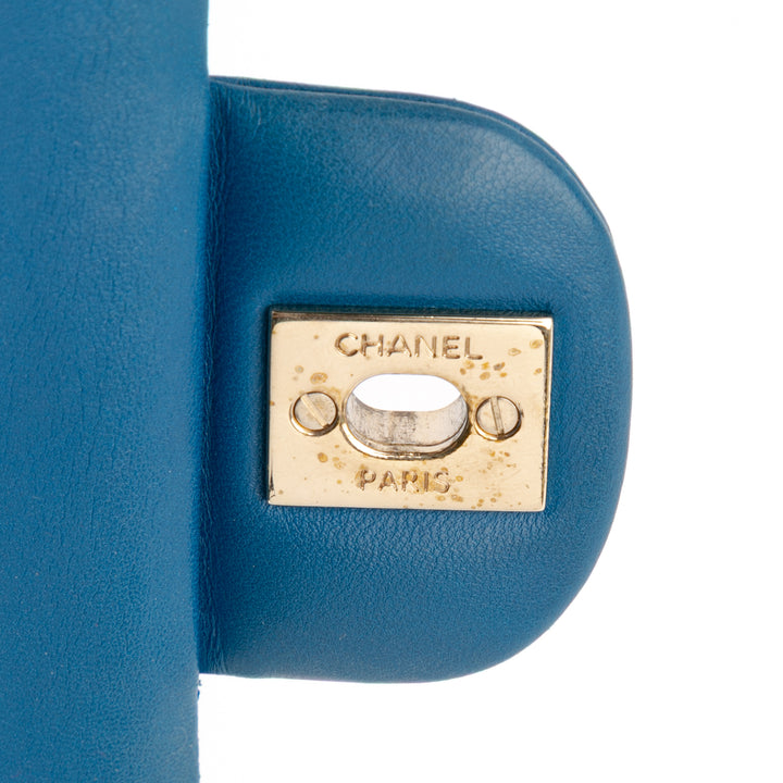 Medium Classic Lambskin Double Flap Blue - Gaby Paris