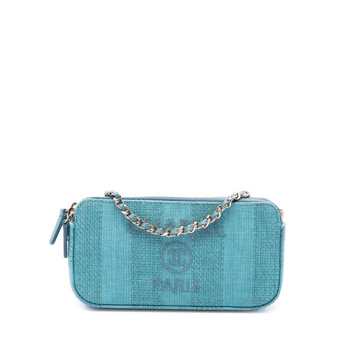 Chanel Raffia Deauville Double Zip Pochette avec chaîne