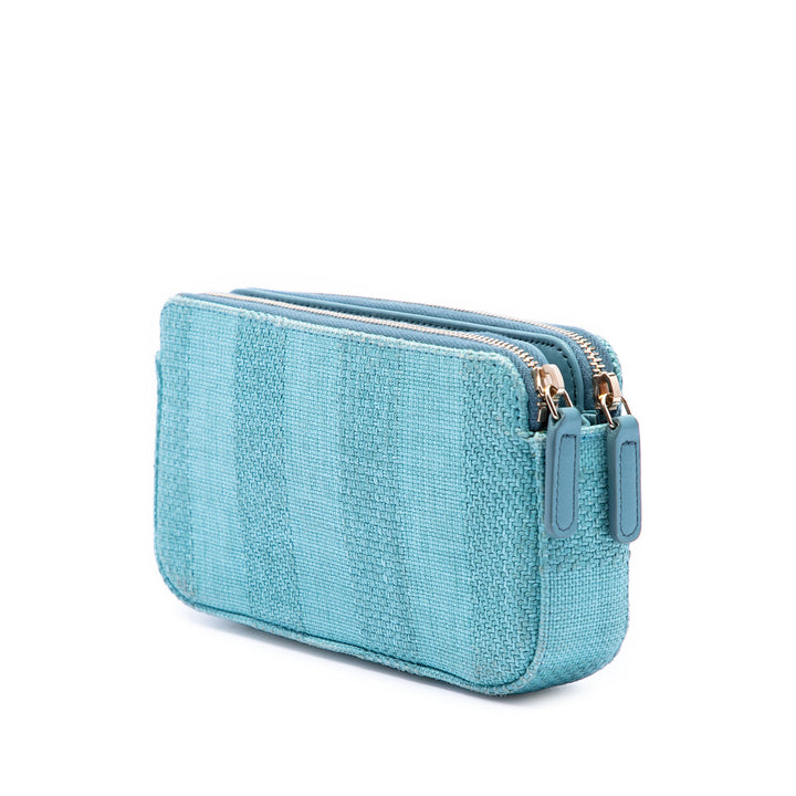 Chanel Raffia Deauville Double Zip Pochette avec chaîne