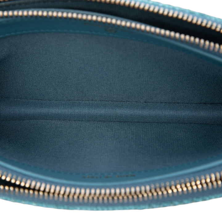 Chanel Raffia Deauville Double Zip Pochette avec chaîne