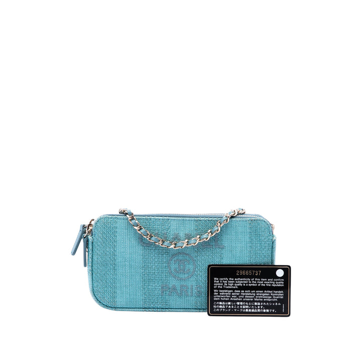 Chanel Raffia Deauville Double Zip Pochette avec chaîne