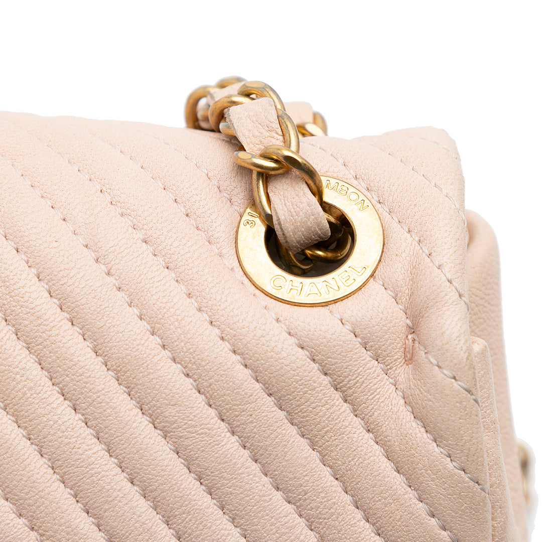 Medium Chevron Wrinkled Calfskin Medallion Charm Flap Brown - Gaby Paris