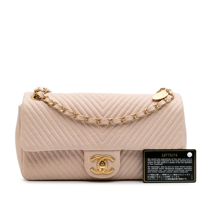 Medium Chevron Wrinkled Calfskin Medallion Charm Flap Brown - Gaby Paris