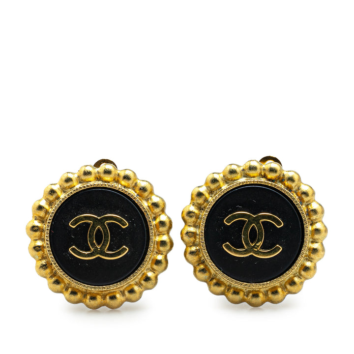 Gold Plated Acrylic CC Button Clip On Earrings Gold - Gaby Paris