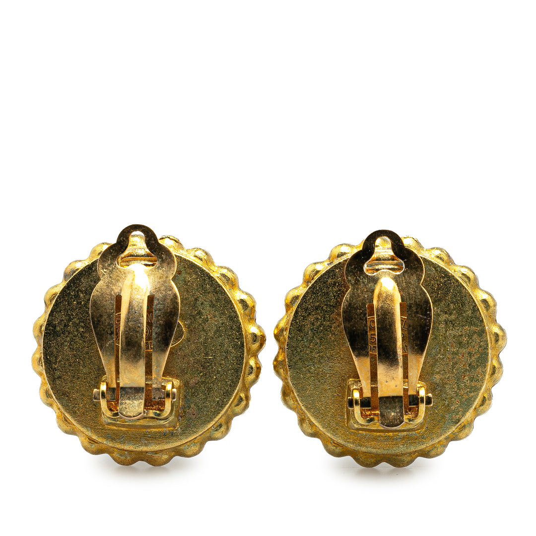 Gold Plated Acrylic CC Button Clip On Earrings Gold - Gaby Paris