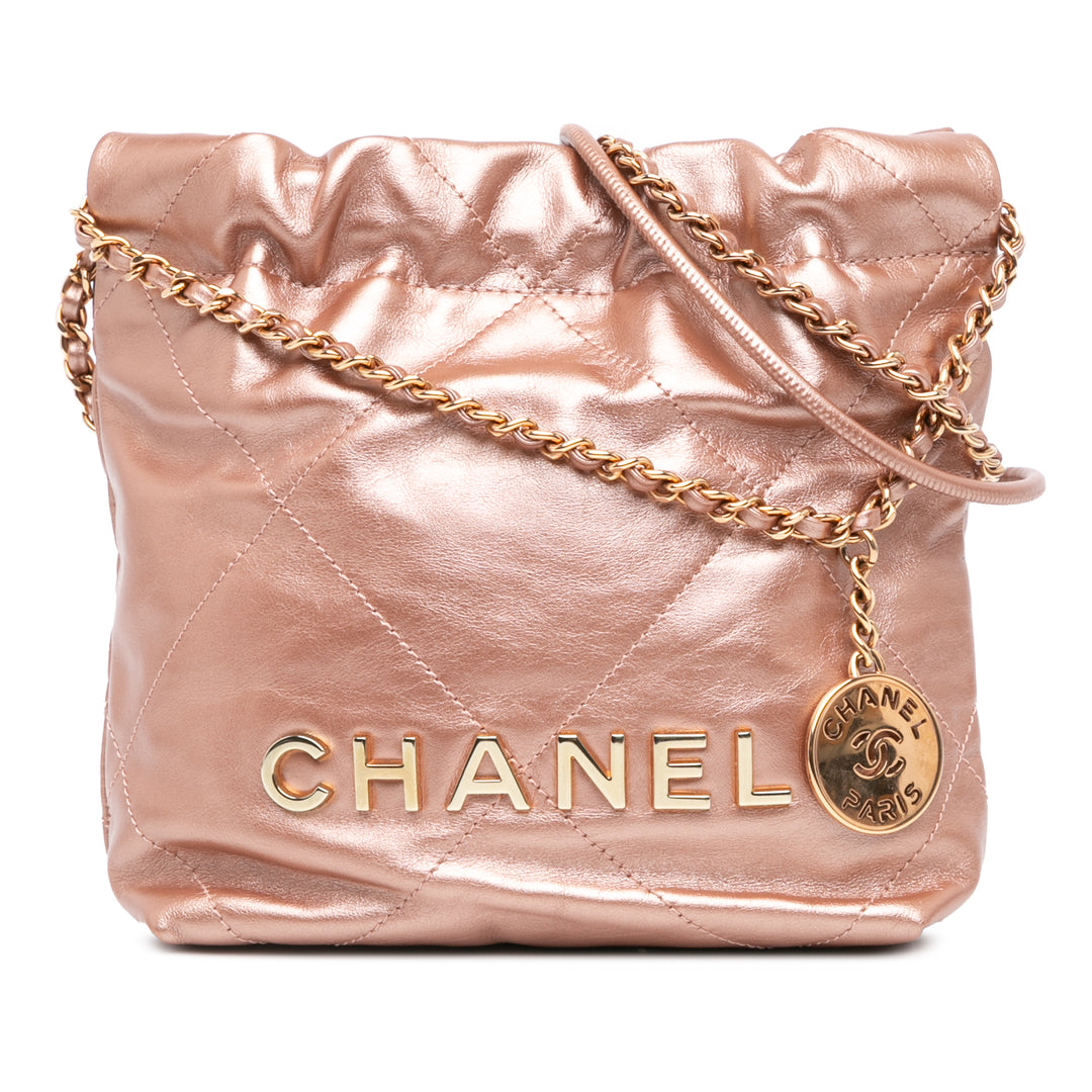 Mini Metallic Quilted Calfskin 22 Satchel Pink - Gaby Paris