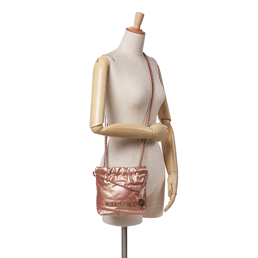Mini Metallic Quilted Calfskin 22 Satchel Pink - Gaby Paris