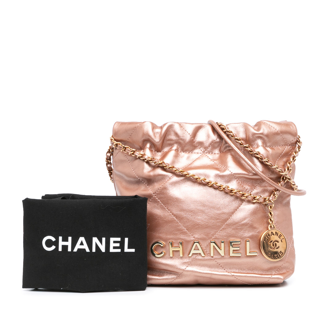 Mini Metallic Quilted Calfskin 22 Satchel Pink - Gaby Paris