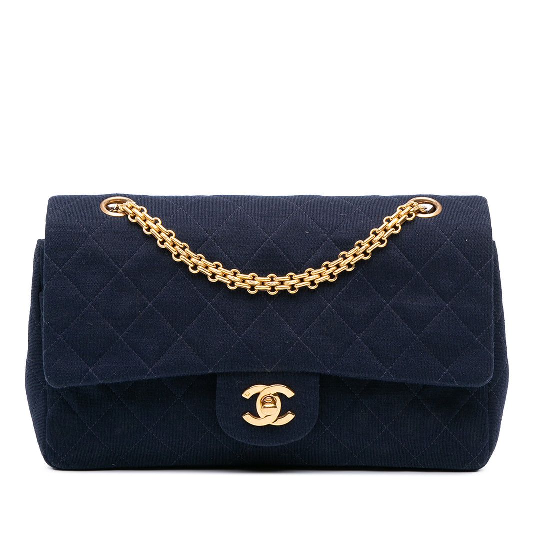 Chanel Medium Classic Jersey Double rabat Bleu – GABY PARIS Authentique
