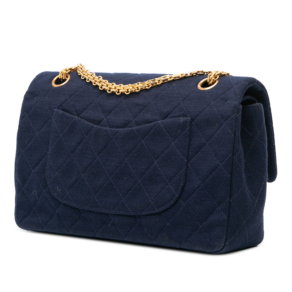 Chanel Medium Classic Jersey Double rabat Bleu – GABY PARIS Authentique
