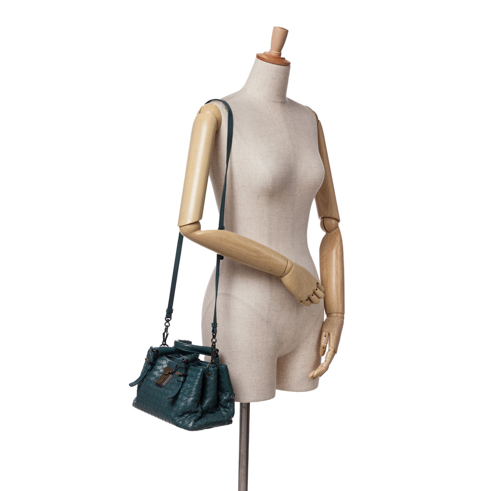 Mini Nappa Intrecciato Roma Satchel Green - Gaby Paris