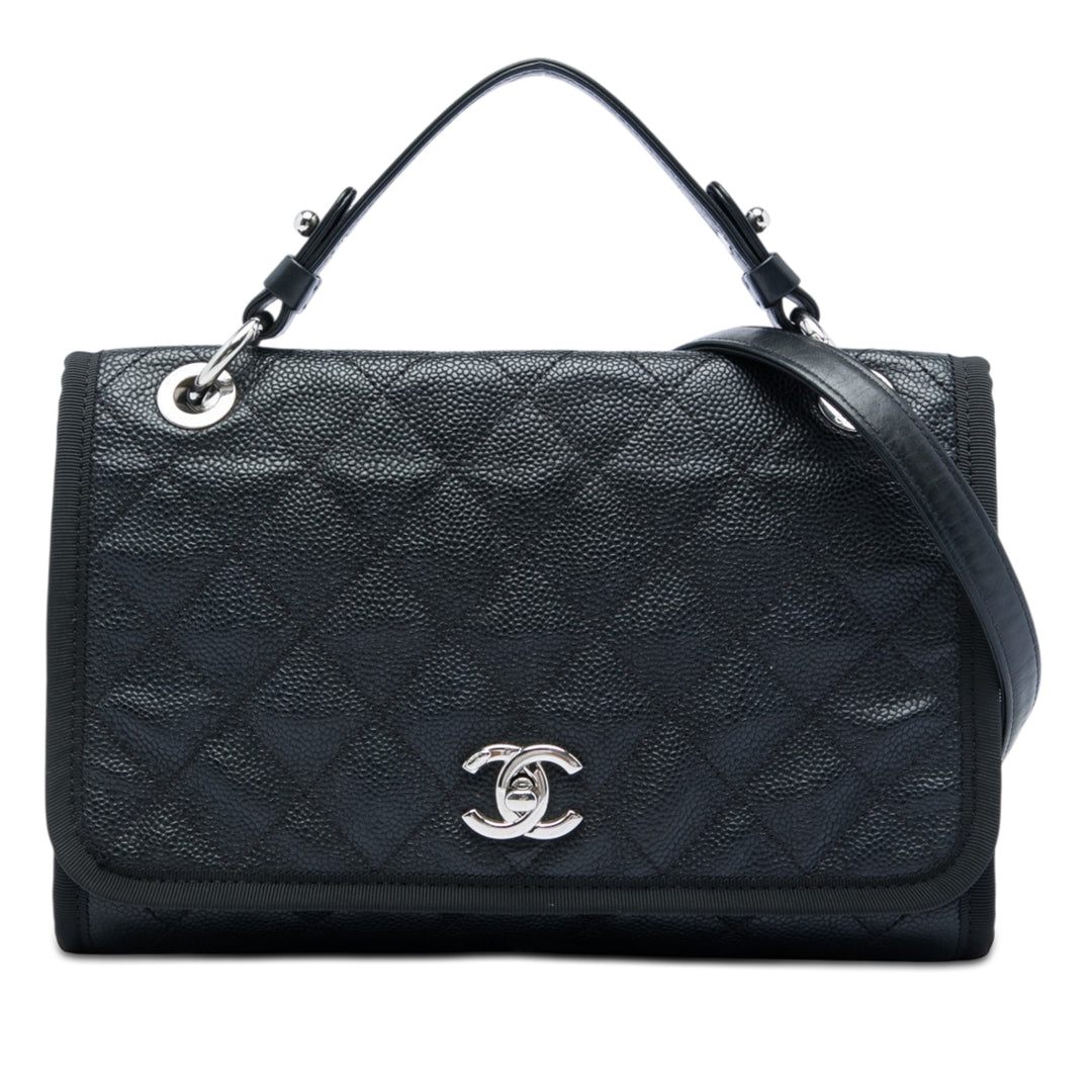 Chanel CC Matelassé Caviar et Grosgrain anse supérieure à rabat