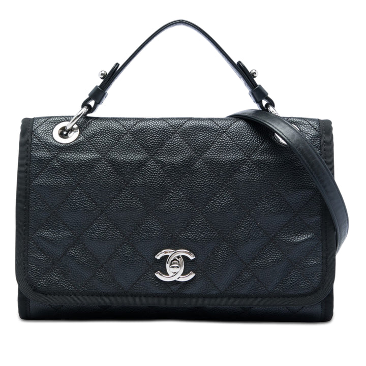 Chanel CC Matelassé Caviar et Grosgrain anse supérieure à rabat