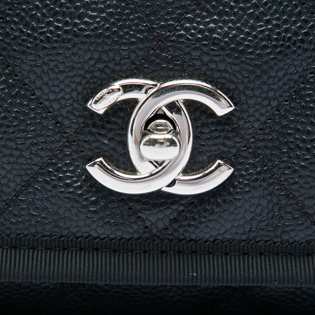 Chanel CC Matelassé Caviar et Grosgrain anse supérieure à rabat