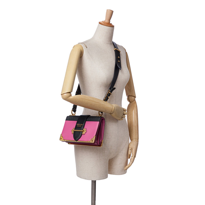 Saffiano Trimmed City Calf Cahier Crossbody Pink - Gaby Paris