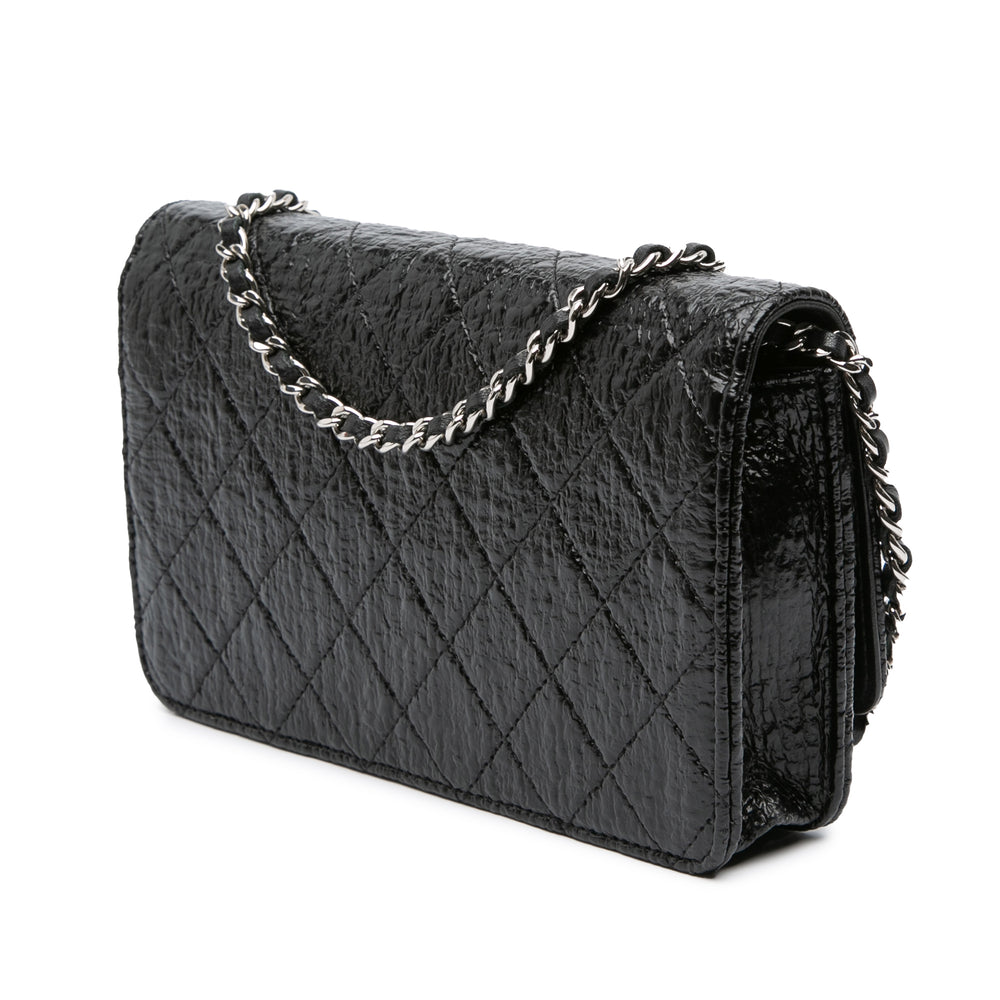 CC Quilted Crinkled Patent Wallet On Chain Black - Gaby Paris