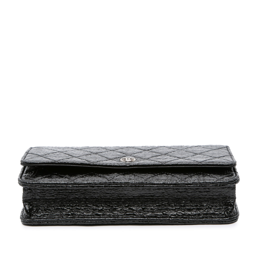 CC Quilted Crinkled Patent Wallet On Chain Black - Gaby Paris