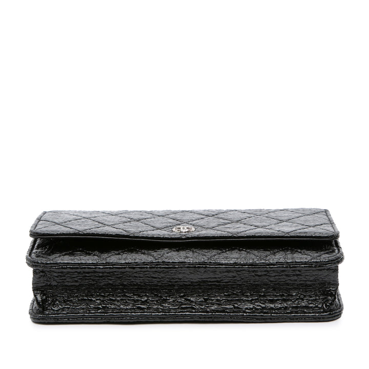 CC Quilted Crinkled Patent Wallet On Chain Black - Gaby Paris