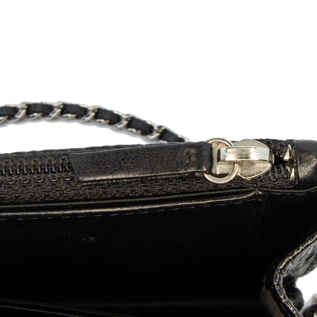 CC Quilted Crinkled Patent Wallet On Chain Black - Gaby Paris