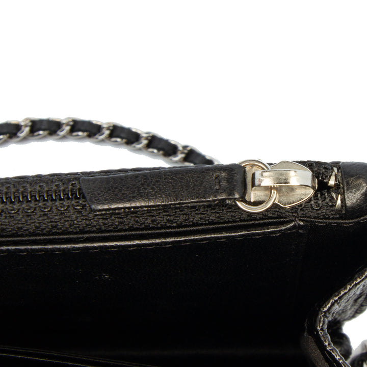 CC Quilted Crinkled Patent Wallet On Chain Black - Gaby Paris