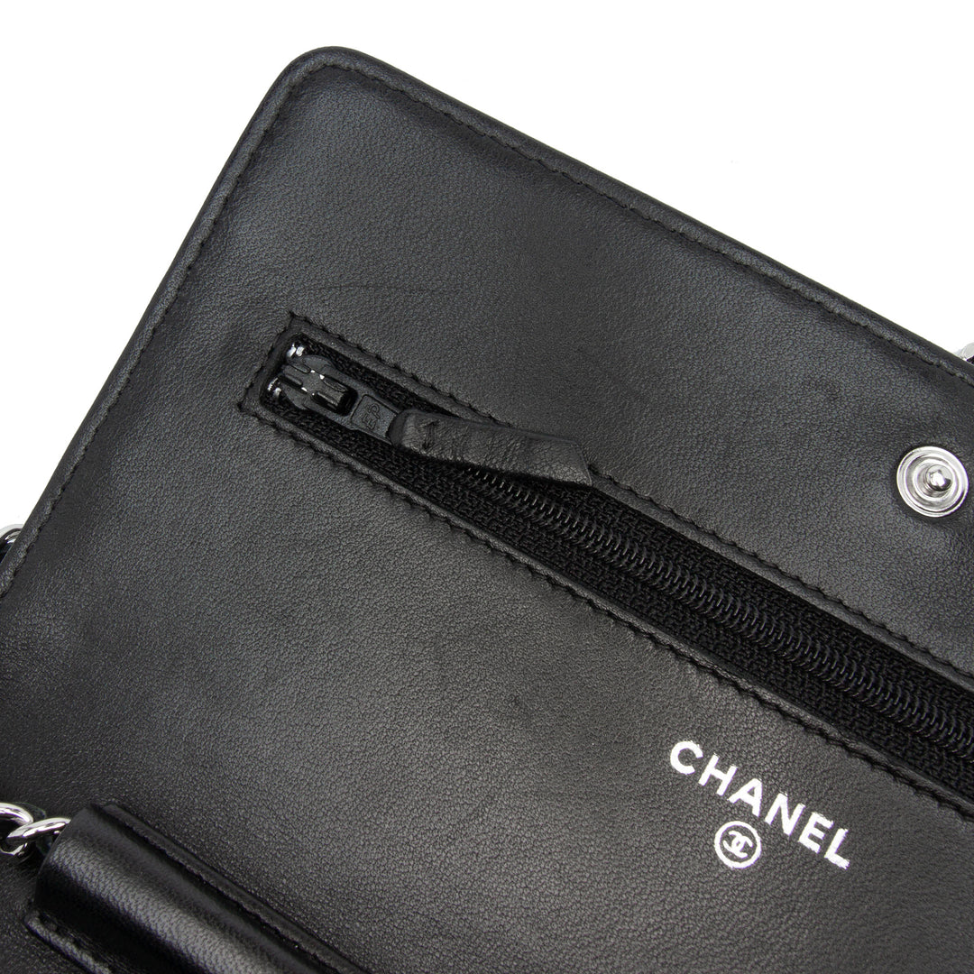 CC Quilted Crinkled Patent Wallet On Chain Black - Gaby Paris