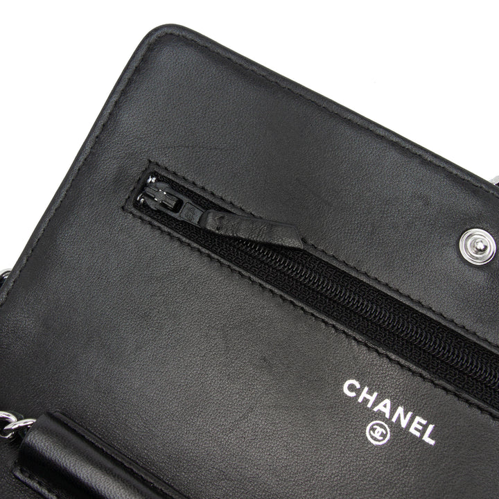 CC Quilted Crinkled Patent Wallet On Chain Black - Gaby Paris
