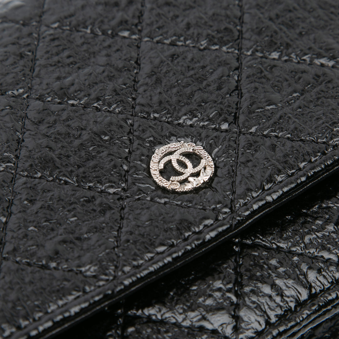 CC Quilted Crinkled Patent Wallet On Chain Black - Gaby Paris