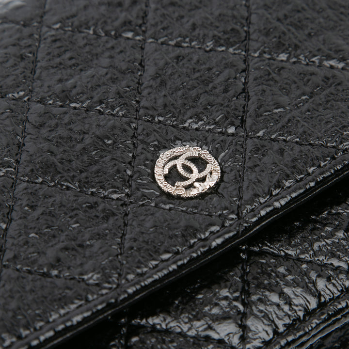 CC Quilted Crinkled Patent Wallet On Chain Black - Gaby Paris
